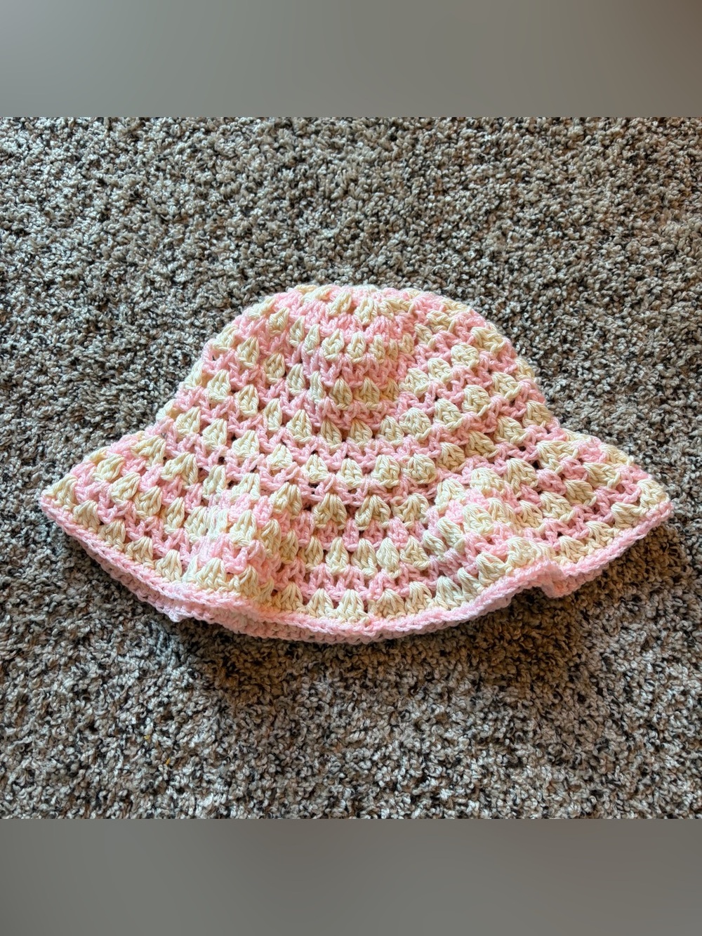 Crochet cream & pink fairy bucket hat